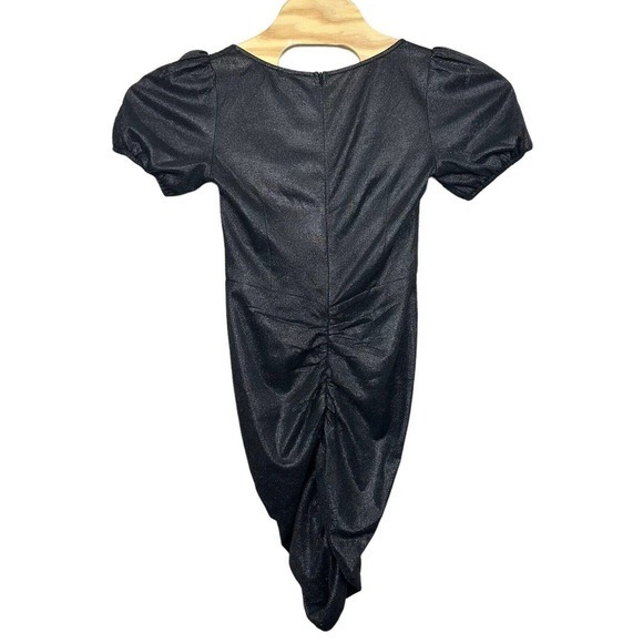 PrettyLittleThing Black Glitter Ruched Puff Sleeve Cup Detail Bodycon Dress 4 - Picture 2 of 6